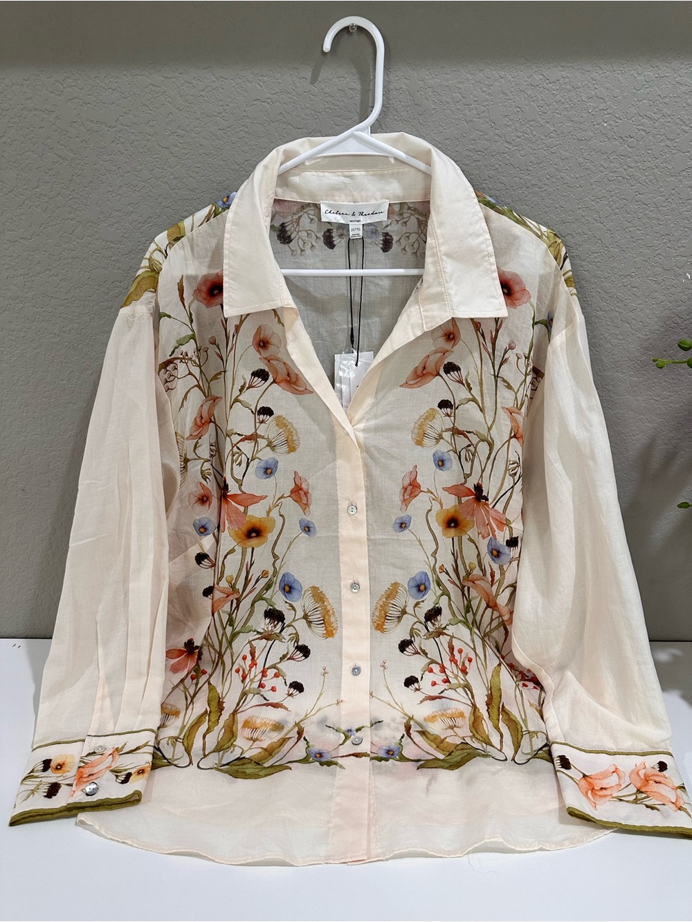 Chelsea & Theodore Woman Botanical Floral Button Down Blouse size 2X 100% Cotton